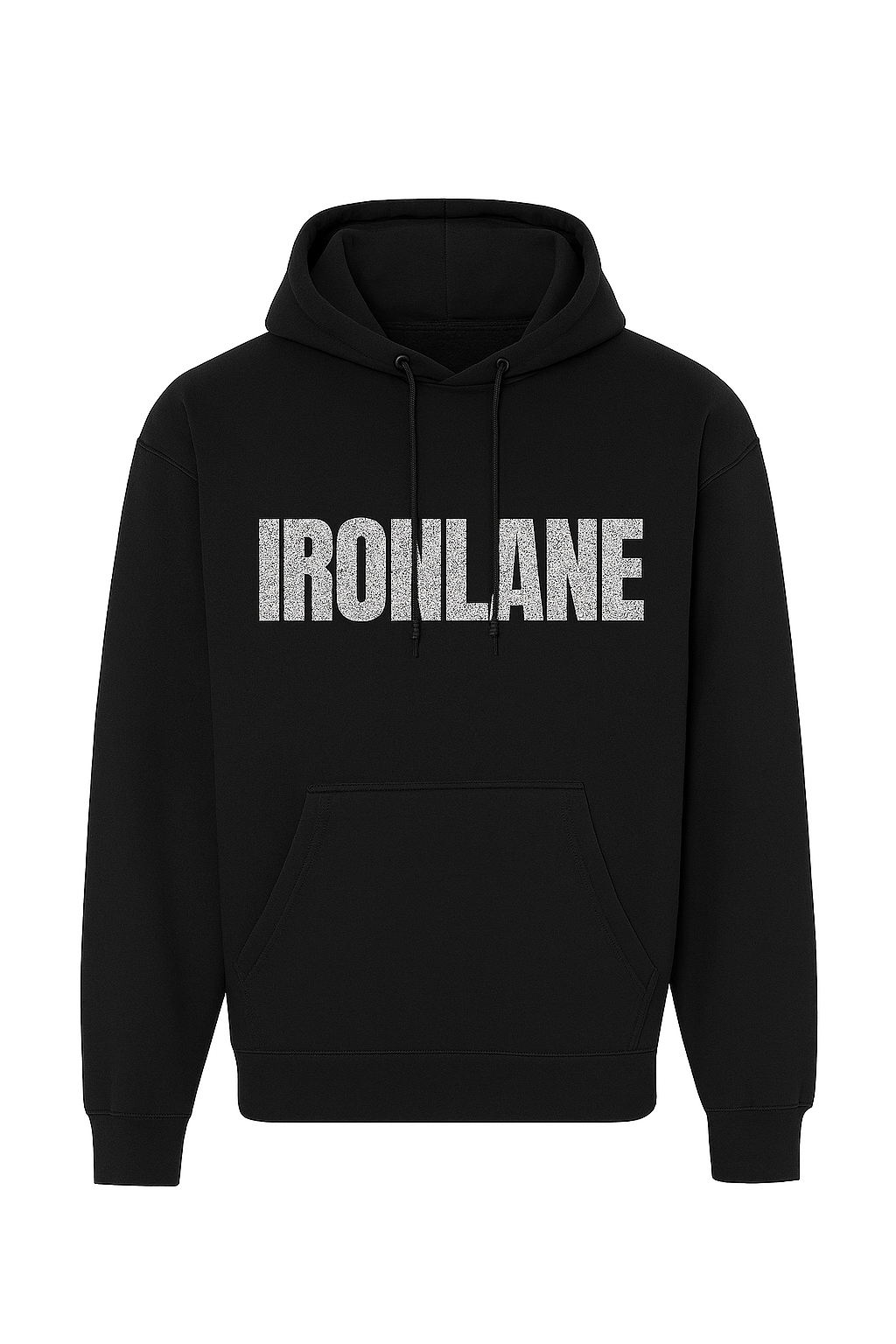 IRONLANE Hoodie – Black Distressed White Logo